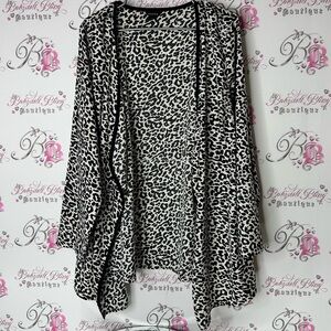 Jessica Black and White Animal Print Cardigan open flowy waterfall leopard